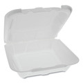 Food Service | Pactiv Corp. YTD18801ECON 8.42 in. x 8.15 in. x 3 in. Dual Tab Lock Economy Vented Foam Hinged Lid Container - White (150/Carton) image number 1