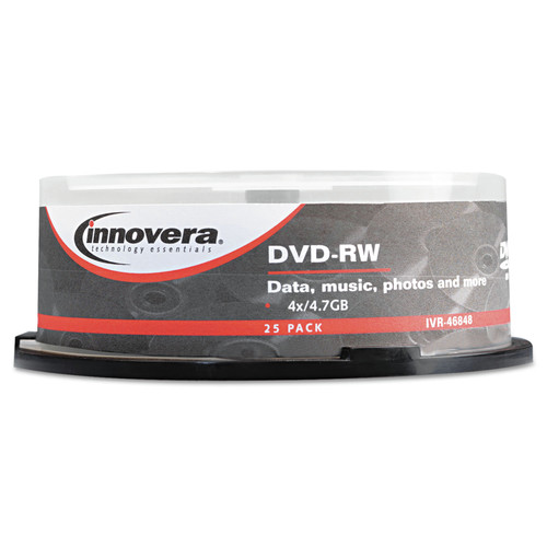  | Innovera IVR46848 4.7 GB 4X Spindle DVD-RW Rewriteable Disc - Silver (25/Pack) image number 0