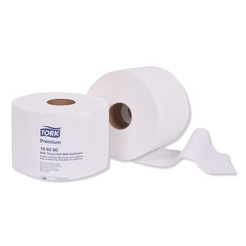 Tork 106390 2-Ply Septic Safe Premium Bath Tissue Roll with OptiCore - White (36/Carton)