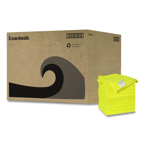 Cleaning Cloths | Boardwalk 2164039 16 in. x 16 in. Microfiber Cleaning Cloths - Yellow (24/Pack) image number 0