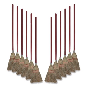 Boardwalk Corn Fiber Lobby/Toy Broom with 39 in. Wood Handle - Red/Yellow (12/Carton)