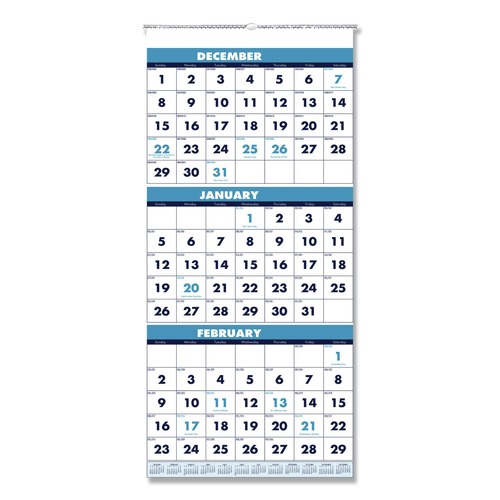 Calendars & Planners | House of Doolittle 3640 12.25 in. x 26 in. 14-Month: Dec 2025 to Jan 2027 Recycled 3-Month Format Vertical Orientation Wall Calendar - White Sheets image number 0