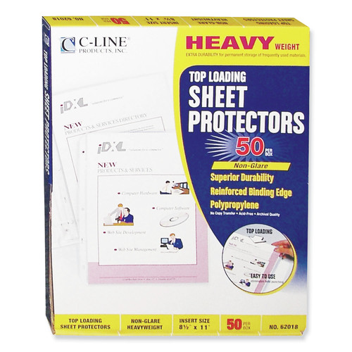 Office Jansan | C-Line 62018 11 in. x 8.5 in. Heavyweight Non-Glare Polypropylene Sheet Protectors - Clear (50/Box) image number 0
