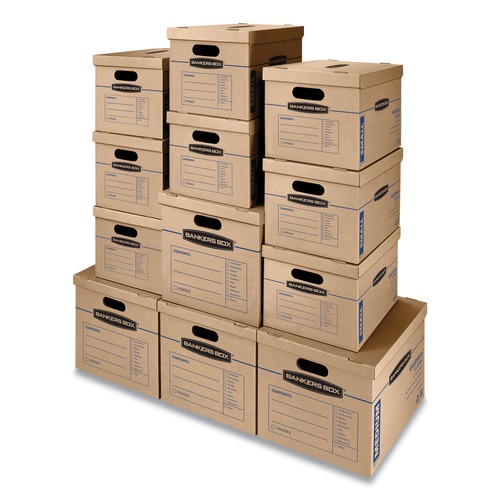 Office Jansan | Bankers Box 7716401 SmoothMove Classic Moving/Storage Boxes - Small/Medium, Brown/Blue (12/Carton) image number 0