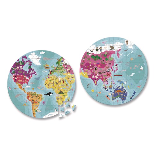 Office & Office Supplies | Janod J02655 Ages 7 Years and Up Round Double-Sided Planet Suitcase Cardboard Puzzle - Blue image number 0