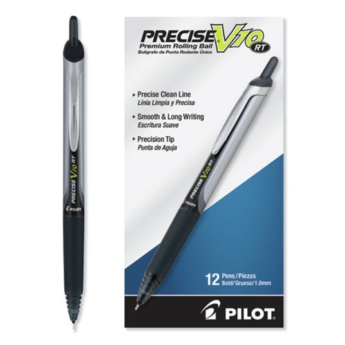  | Pilot 13450 Precise V10RT Retractable 1 mm Roller Ball Pens - Bold, Black (Dozen) image number 0
