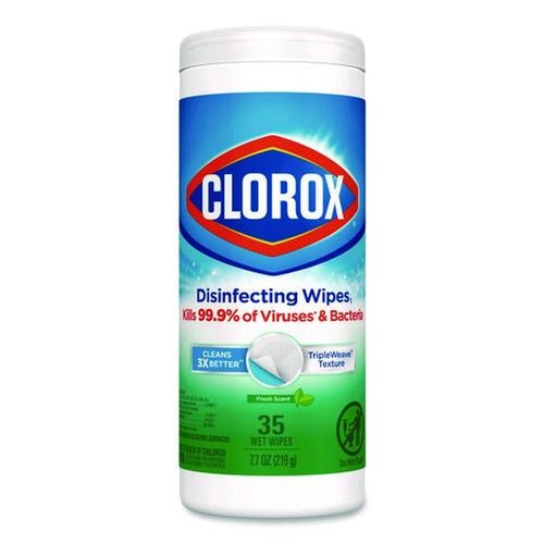 Hand Wipes | Clorox 01593 7 in. x 8 in. 1-Ply Disinfecting Wipes - Fresh Scent, White (35/Canister) image number 0