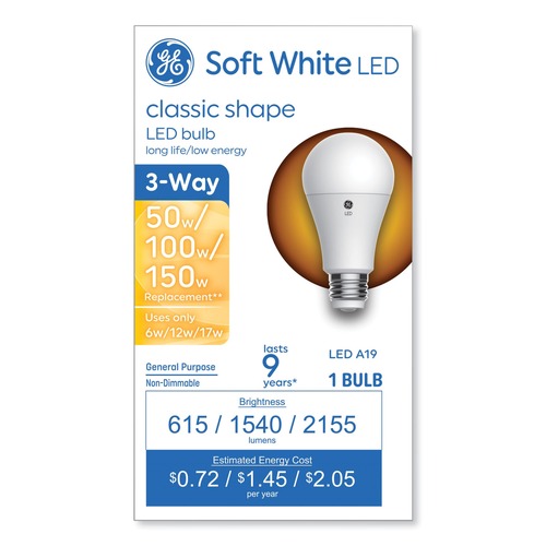 Light Bulbs | GE 93130566 6 Watts/12 Watts/17 Watts 3-Way A19 Classic LED SW Non-Dim Light Bulb - Soft White (1/Pack) image number 0