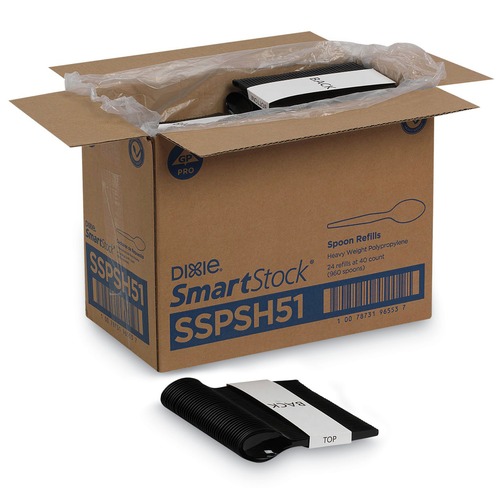 Cutlery | Dixie SSPSH51 SmartStock Series-O 6 in. Heavyweight Plastic Cutlery Spoons Refill - Black (40 Pack, 24 Packs/Carton) image number 0