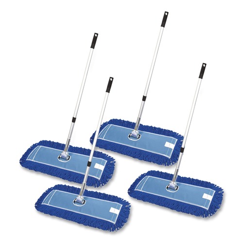 Mops | Gritt Commercial GRI17424T4PK 24 in. x 5 in. 72 in. Silver Aluminum Handle Microfiber Dust Mop Set with Telescopic Handle - Blue (4/Kit) image number 0
