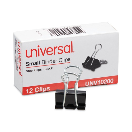  | Universal UNV10200 Binder Clips - Small, Black/Silver (1 Dozen) image number 0