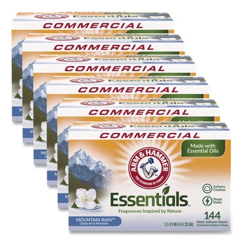 Arm & Hammer Essentials Dryer Sheets - Mountain Rain (144 Sheets/Box, 6 Boxes/Carton)