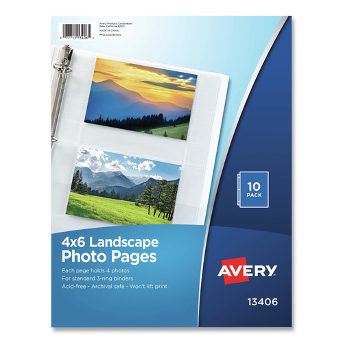 Office Jansan | Avery 13406 4 in. x 6 in. Horizontal 3-Hole Punched Photo Storage Pages (10/Pack) image number 0