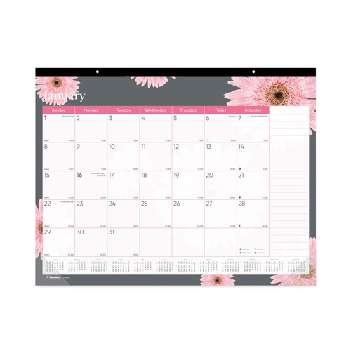 Calendars & Planners | Brownline C193105 12-Month (Jan to Dec): 2026 22 in. x 17 in. Pink Daisy Artwork Monthly Desk Pad Calendar - Pink/White Sheets, Black Binding image number 0