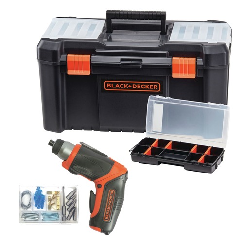 Tool Chests | Black & Decker BDST60096AEV 4V MAX Brushed Lithium-Ion Cordless Screwdriver With Picture-Hanging Kit and 16 in. Tool Box and Organizer Bundle image number 0