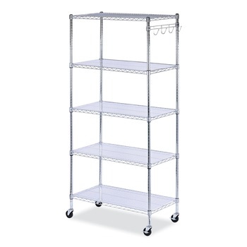 Alera 36 in. x 18 in. x 72 in. Five-Shelf Wire Shelving Kit with Casters and Shelf Liners - Silver