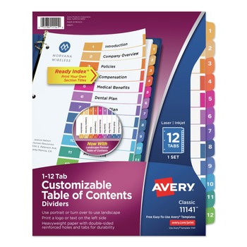 Avery Ready Index 11 in. x 8.5 in. 12-Tab 1 to 12 Customizable TOC Dividers - Multicolor Tabs/White (1-Set)