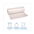 Trash Bags | Boardwalk V8046ENKR01 45 Gallon 19 microns 40 in. x 46 in. High-Density Can Liners - Natural (25 Bags/Roll, 10 Rolls/Carton) image number 4