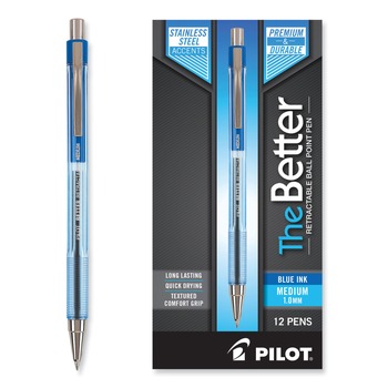 Pilot Better Medium 1 millimeter Retractable Ballpoint Pen - Blue Ink/Translucent Blue Barrel (1-Dozen)