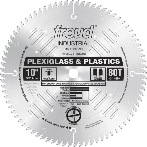 Blades | Freud LU94M010 10 in. 80 Tooth Plexiglas/Plastics Saw Blade image number 0