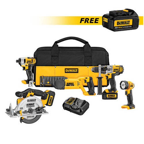 Combo Kits | Dewalt DCK592L2-DCB200-BNDL 20V MAX Lithium-Ion Premium 5-Tool Combo Kit with FREE 20V MAX 3.0 Ah Lithium-Ion Battery Pack image number 0