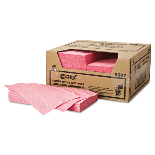  | Chix 8507 11.5 in. x 24 in. Wet Wipes - White/Pink (200/Carton) image number 0