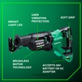 Reciprocating Saws | Metabo HPT CR36DAQ4M MultiVolt 36V Brushless 1-1/4 in. Cordless Reciprocating Saw with Orbital Action (Tool Only) image number 3