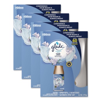 Glade Clean Linen Automatic Spray Starter Kit - White/Gold (4/Carton)