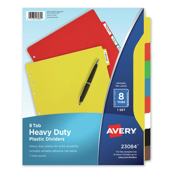 Avery 23084 11 x 8.5 Heavy-Duty Plastic Dividers with Multicolor Tabs and White Labels - Assorted (8-Pieces/Set)