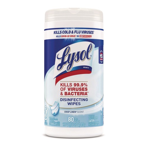 Cleaning & Janitorial Supplies | LYSOL Brand 19200-89346 7 in. x 7.25 in. 1-Ply Disinfecting Wipes - Crisp Linen/White image number 0