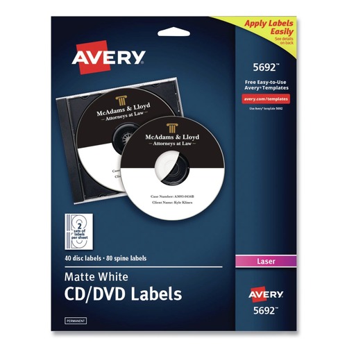 Office Jansan | Avery 05692 Laser CD Labels - Matte White (40/Pack) image number 0