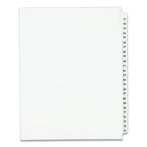 Office Jansan | Avery 01332 11 in. x 8.5 in. 25-Tab 51 to 75 Avery Style Preprinted Legal Exhibit Side Tab Index Dividers - White (1-Set) image number 0