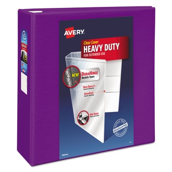 Avery 79813 Heavy Duty 11 in. x 8.5 in. DuraHinge 3 Ring 4 in. Capacity View Binder - Purple