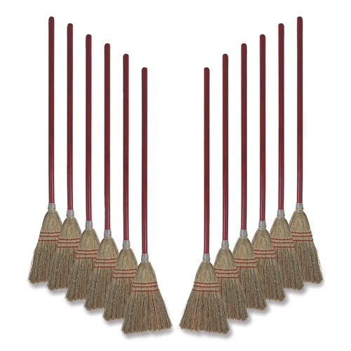 Toys | Boardwalk BWK951TCT Corn Fiber Lobby/Toy Broom with 39 in. Wood Handle - Red/Yellow (12/Carton) image number 0