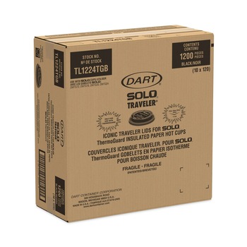 Dart TL1224TGB Solo Traveler Sip Through Lids for ThermoGuard 12 oz to 24 oz Hot Cups - Black (1200/Carton)
