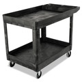 Office Jansan | Rubbermaid Commercial FG452089BLA 25.78 in. x 45.25 in. x 33.25 in. 500 lbs. Capacity 2 Shelves Plastic Heavy-Duty Utility Cart with Lipped Shelves - Black image number 0