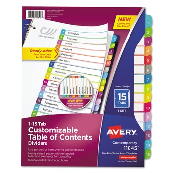 Avery 1 - 15 Tab 11 in. x 8.5 in. Customizable TOC Ready Index Divider Set - Multicolor (1 Set)