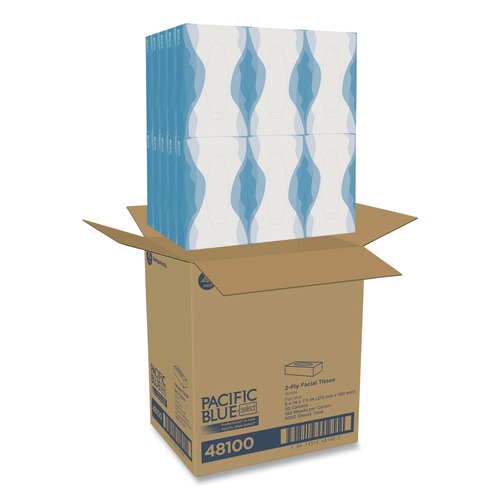 Paper Towels and Napkins | Georgia Pacific Professional 48100 Pacific Blue 2-Ply Select Facial Tissue in Flat Box - White (100-Sheets/Box, 30-Boxes/Carton) image number 0