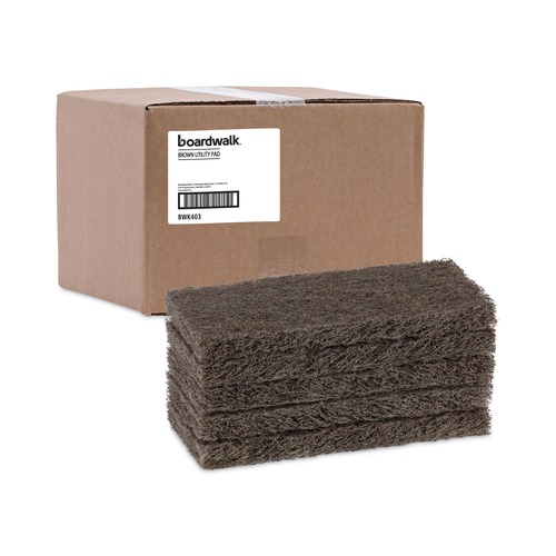 Cleaning Cloths | Boardwalk BWK403 4 in. x 10 in. Heavy-Duty Pads - Brown (20/Carton) image number 0