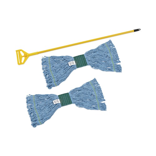 Bulk Savings Pricing 2 | Boardwalk BWK400MBC 60 in. Metal/Polypropylene Handle Cotton/Rayon/Synthetic Head Looped End Mop Kit - Medium, Blue/Yellow (1-Kit) image number 0