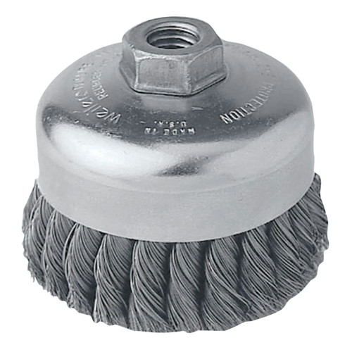 Grinding, Sanding, Polishing Accessories | Weiler 12416 .023 in. Stainless Steel Fill, 5/8 in. - 11 UNC Nut, 4 in. Single Row Heavy-Duty Knot Wire Cup Brush image number 0