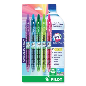 Pilot B2P Bottle-2-Pen Recycled Fine 0.7 mm Gel Pen - Assorted Ink and Barrel Colors (5/Pack)