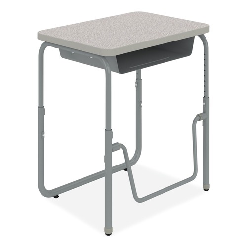 Office Furniture & Lighting | Safco 1222GR 27.75 in. x 19.75 in. x 22 in. to 30 in. AlphaBetter 2.0 Height-Adjustable Student Desk with Pendulum Bar and Book Box - Pebble Gray image number 0