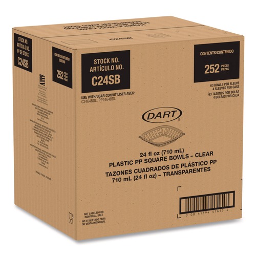 Food Trays, Containers, and Lids | Dart C24SB 5 in. x 5 in. x 1.99 in. 24 oz. Plastic Bowls - Square Clear (252/Carton) image number 0