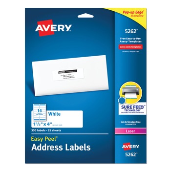 Avery 1.33 in. x 4 in. Easy Peel Address Labels with Sure Feed Technology for Laser Printers - White (14/Sheet, 25 Sheets/Pack)