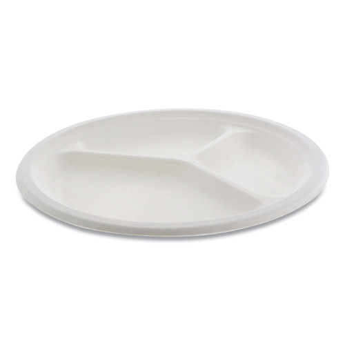 Pactiv Corp. MC500440002 EarthChoice 10 in. dia., 3-Compartment, Compostable Fiber-Blend Bagasse Dinnerware - Natural (500/Carton) image number 0