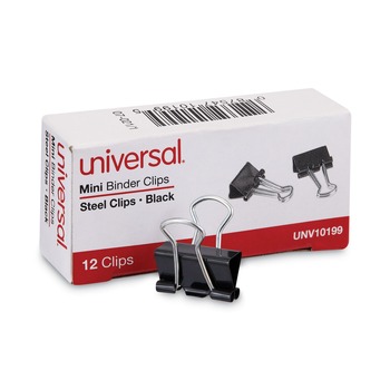 Universal UNV10199 Mini Binder Clips - Black/Silver (1 Dozen)
