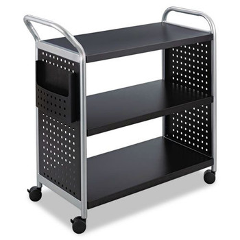 Safco 31 in. x 18 in. x 38 in. 3 Shelves 1 Bin 300 lbs. Capacity Scoot 3-Shelf Metal Utility Cart - Black/Silver