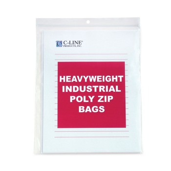 C-Line 47911 Heavyweight 8.5 in. x 11 in. Industrial Poly Zip Bags - Clear (50/Box)