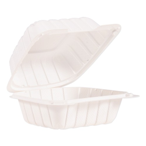 Food Trays, Containers, and Lids | Dart 60MFPPHT1 ProPlanet 6 in. x 6.3 in. x 3.3 in. Hinged Lid Containers - White (400/Carton) image number 0